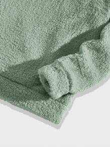 Manfinity VCAY Men's Letter Embroidery Drawstring Hooded Fleece Sweatshirt - Green - View 4