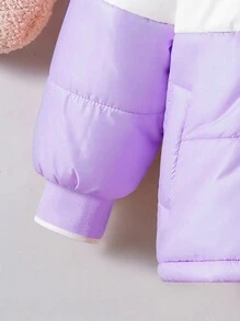 年轻女孩粉色拼布撞色棉服外套，金属材质，时尚适合冬季保暖 - 紫色 - 查看 5