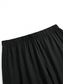 SHEIN LUNE 2pcs Plus Size Elegant Splicing Floral Print Top And Wide Leg Pants Set, Autumn - Black and White - View 5