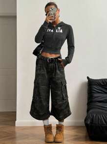 StreetHx Sudadera con capucha casual de mujer con estampado de letra, para otoño