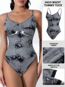 Easithlete Women's Tie-Dye Print Pleated Spaghetti Strap Romper Jumpsuit