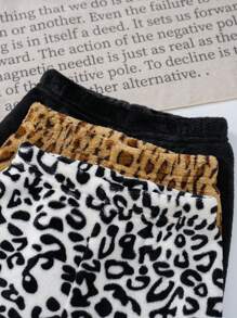 SHEIN Bộ 3 quần lót giữ nhiệt thời trang thường ngày thu đông cho bé gái: Họa tiết động vật màu đen, họa tiết da báo màu trắng, họa tiết da báo màu lạc đà, đen trơn - Nhiều màu - Xem 5