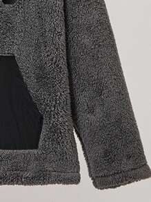 SHEIN Men's & Boys' Turtleneck Jacket, 2024 Winter New Contrast Pocket Casual Reversible Fleece Warm Outerwear - Dark Grey - View 5