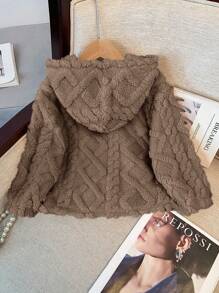 年轻女孩秋冬装年轻女孩针织纯色蓬松字母刺绣连帽宽松法兰绒保暖休闲夹克，秋冬季，非常适合休闲、日常穿着和上学。