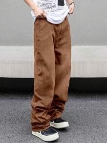 Manfinity EMRG Men's Pocket Loose Wide Leg Casual Versatile Jeans - Brown - View 7