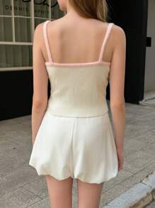 INAWLY Áo hai dây bó sát họa tiết nơ trang trí mùa hè cho nữ - trắng - Xem 2