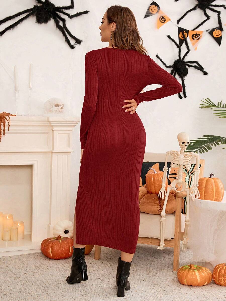 SHEIN MaterniWear Maternity Halloween Costume Long Sleeve Knit Dress