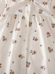SHEIN LMoss Kids LMoss Newborn Baby Girl Ditsy Floral Knit Romper With Peter Pan Collar, Autumn/Winter