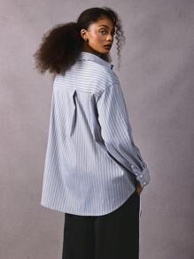 Athîral Women Casual Striped Long Sleeve Shirt, Autumn , Button Up Shirt Women - Blue - View 1