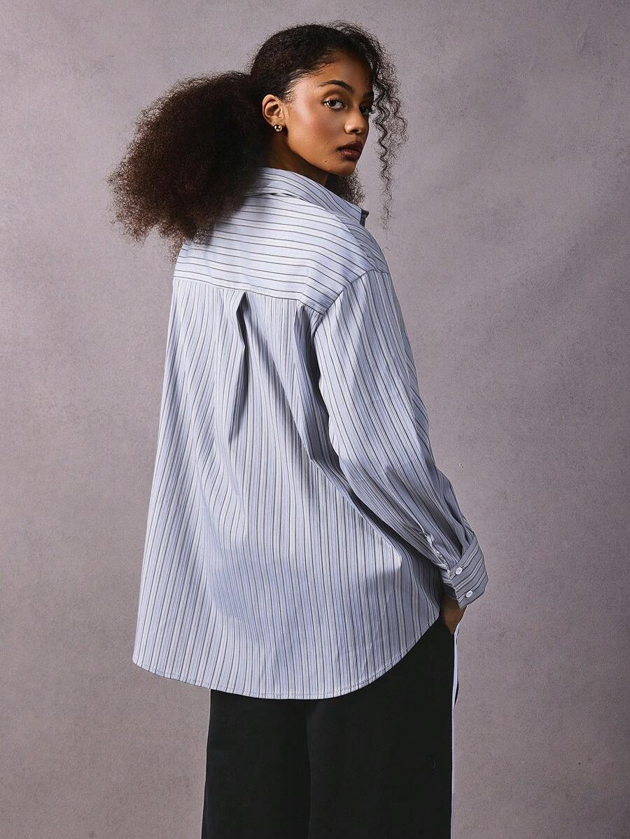 Athîral Women Casual Striped Long Sleeve Shirt, Autumn , Button Up Shirt Women - Blue - View 1
