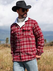 Manfinity Homme Camisa informal de manga larga con botones frontales y diseño a cuadros, estilo casual para trabajar, como regalo para amigos, esposo o novio