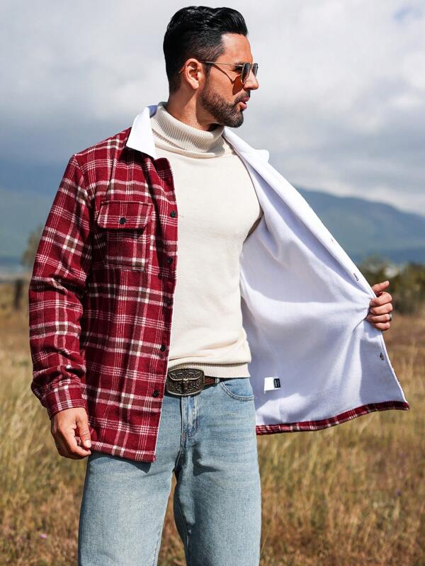 Manfinity Homme Camicia a quadri con bottoni davanti, manica lunga, casual e semplice, adatta per il lavoro, regalo per amici, marito, fidanzato, per Natale