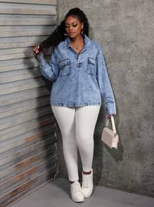 Slaydiva Plus Size Women's Denim Tops Long Sleeve Loose Tops Blue Women's Shirt Women Blouses Fall Women Dresses Women Shirts Shirts Thanksgiving Women Shirt Blouse Thanksgiving Tops Christmas Women Shirts Christmas Shirt Thanksgiving Shirt Long Sleeve Shirts Plus Long Sleeve Shirt
