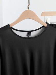 SHEIN LUNE 2pcs Women Contrast Color Round Neck Long Sleeve Long Top And Pants Regular Loose Suit Set, Autumn - Black and White - View 3