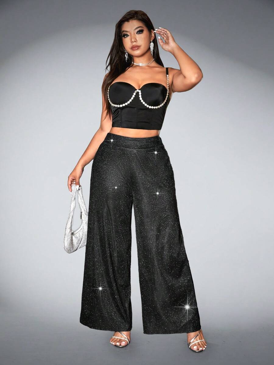 Viva Relle 大码金属卢勒克斯紧身裤，性感派对，闪亮 - 黑色 - 查看 1