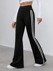 SHEIN Tall Pure Black High Elastic Knitted Side Seam White Webbing Tights Suitable For Autumn And Winter