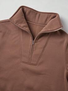 Manfinity Homme 2pcs Men Solid Color Zip Up Hooded Sweatshirt And Sweatpants Casual Set For Autumn - Brown - View 8