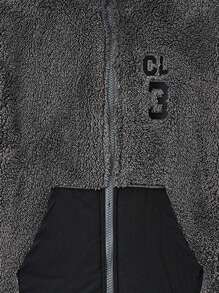 SHEIN Men's & Boys' Turtleneck Jacket, 2024 Winter New Contrast Pocket Casual Reversible Fleece Warm Outerwear - Dark Grey - View 3