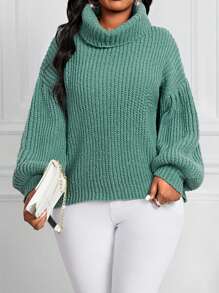 SHEIN Lady Autumn And Winter Elegant Work Green Worsted High Neck Raglan Sleeve Long Sleeve Plus Size Sweaters - Mint Green - View 1