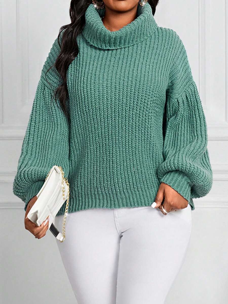 SHEIN Lady Autumn And Winter Elegant Work Green Worsted High Neck Raglan Sleeve Long Sleeve Plus Size Sweaters - Mint Green - View 1