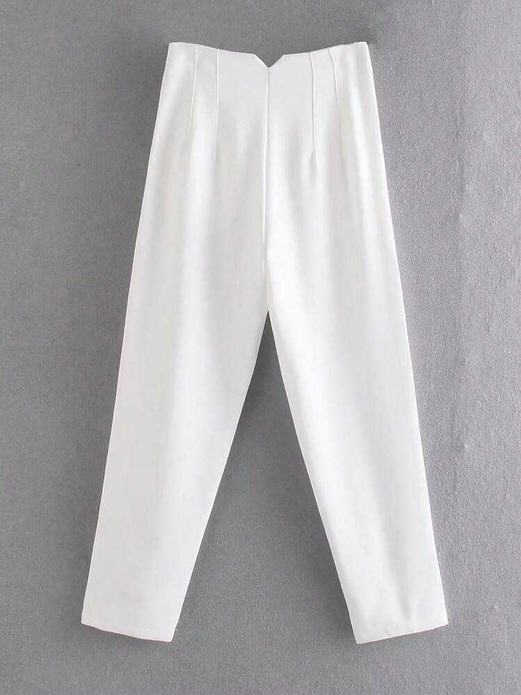 TRAFZA Women's Slim Fit Solid Color Pleated Stretch Straight Leg Pants, Suitable For Casual And Formal Wear - White - View 7