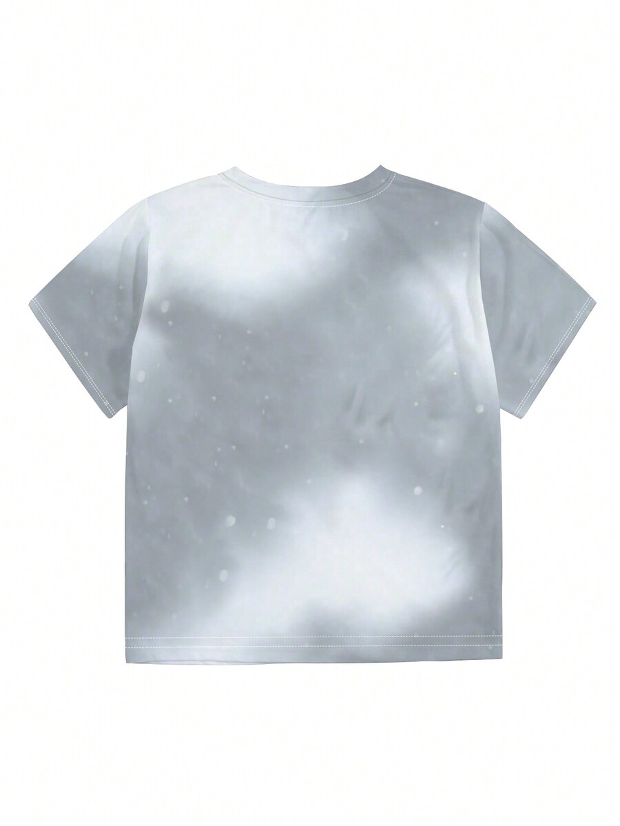 SHEIN LUNE Christmas Cat Graphic Print Fitted Short Sleeve TShirt