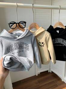 SHEIN 3 件套男童/女童休闲街头风格字母印花图案长袖连帽衫针织运动衫套装，买 2 送 1，适合日常、运动、春秋冬 - 彩色 - 查看 6