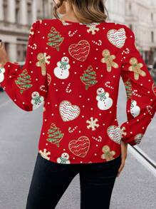 Glamance Polina Brazil Women Red Blouses Long Sleeve Notched Casual Christmas,Geometric,Plain Summer Outfits For Women Summer Tops Going Out - Red - View 5