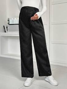 SHEIN Pregnant Women High Waist Striped Wide Leg Pants, Casual, For Maternity