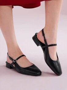 CUCCOO DOLLMOD 黑色低跟方头玛丽珍平底鞋，带踝带，适合通勤、约会、聚会、购物、节日新年假期 - 黑色 - 查看 5