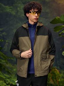 In My Nature Men Contrast Color Long Sleeve Utility Pocket Hooded Casual Sun-Proof Jacket
