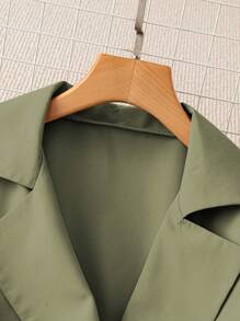 Chiquease 女式抽绳腰部风衣，时尚优雅的办公室休闲装，春秋季，中长款 - 軍綠色 - 查看 5