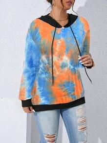 SHEIN LUNE Sudadera con capucha minimalista de manga larga con parches de un solo color, para uso casual diario en talla grande