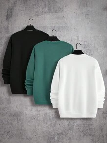 Manfinity VCAY 3pcs Men's Loose Letter Patched Detail Pullover - Multicolor - View 2