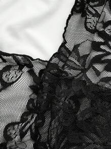 SHEIN MOD 女式撞色深 V 领交叉裹身优雅长袖蕾丝上衣，女装，早午餐女装，女巫服装，僵尸新娘 - 黑色 - 查看 3