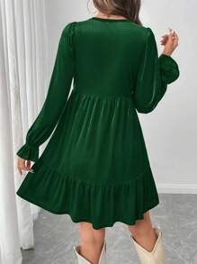 SHEIN LUNE New Years Outfit Green Velvet Dress Mini Dress, Christmas Party Dress For Women Holiday Women Outfits - Dark Green - View 6