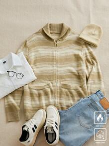 Manfinity CasualKnits Men Striped Print Zip Up Cardigan With Pockets, Casual Long Sleeve - Multicolor - View 4