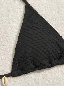 Swim Vcay 3 Stücke/Set einfarbiges Dreieck Trägertop, Bikinihose mit seitlicher Schnürung und Mesh Cover-Up-Rock, Damen Sommer Bikini Set