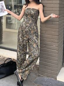 INAWLY Damen Streetwear Stil Ganzkörper Drucktop mit weitem Bein und trägerlosem Oberteil - Verschiedenfarbig - Übersicht 4