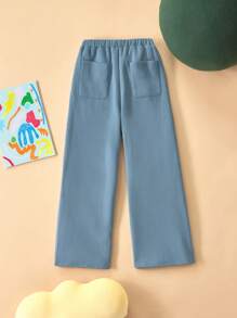 SHEIN Tween Boys' Solid Color Casual Sports Loose Fit Elastic Waist Pocket Straight Leg Pants, Autumn/Winter