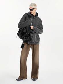 Manfinity Roghcode Men's Dark Blue Vintage Washed Slim Flared Jeans - Brown - View 9