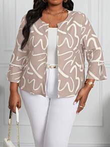 SHEIN Lady 女士优雅通勤风印花针织开衫，百搭日常外套秋装教师服秋季女装秋装冬季外出服秋装 - 杏色 - 查看 1