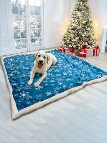 1pc Christmas Sherpa Blanket, Blue Snowflake Pattern - Soft Fluffy Fleece Blanket, Warm Furry Christmas Decor, Cozy Holiday Cabin Sofa Throw, Winter