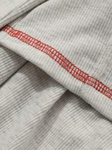 DAZY 3pcs Minimalist Contrast Trim Design Hoodie Vest & Straight Pants Sleepwear Set Pajama - Grey - View 9