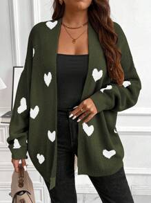 Franclia 大码长袖开衫，带心形图案细节，简约风格休闲日常穿着，适合冬季