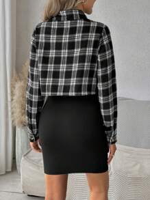 SHEIN 2 Stück/Set kariertes Langarm-Hemd und Trägerkleid für schwangere Frauen im Frühling/Herbst, schlanke elegante Umstandsmode - Schwarz - Übersicht 3