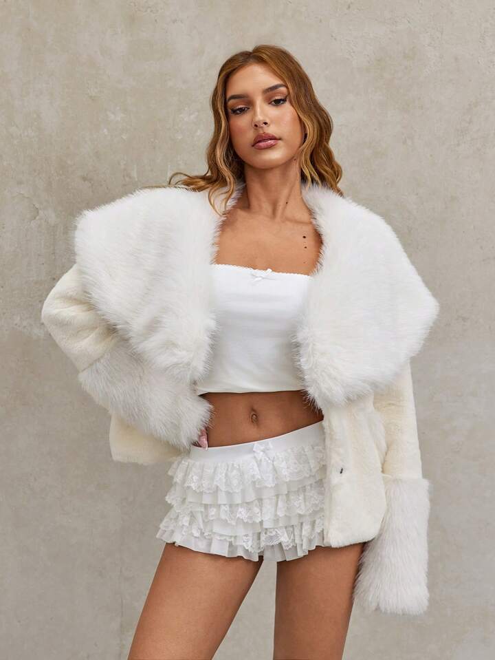 SHEIN ティーンガールズ用 フーデッド パデッドコート フェイク