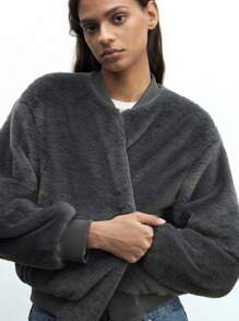 Maija Chaqueta de béisbol de felpa cómoda para mujer, para otoño/invierno - Gris Oscuro - Ver 6