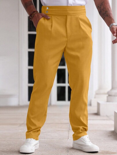 Manfinity Homme Pantalones rectos casuales de hombre de un solo color con bolsillo parche