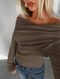 Aloruh 1 pieza Camiseta de manga larga elegante y ajustada de color liso para mujer, minimalista y versátil para otoño/invierno